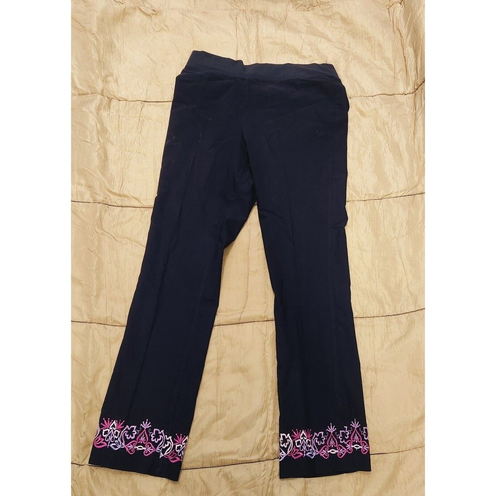 Mimi Maternity Womens Floral Black Elastic Waist Leg Career Dress Pants Size M